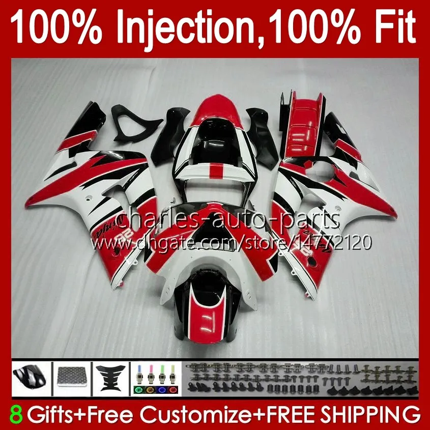 Kit de moulage par injection pour KAWASAKI NINJA ZX-636 ZX600 ZX 6R 6 R 600 CC 03-04 Corps 8No.52 ZX 636 600CC ZX6R 03 04 ZX600C ZX636 ZX-6R 2003 2004 Carénage OEM Carrosserie rouge blanc