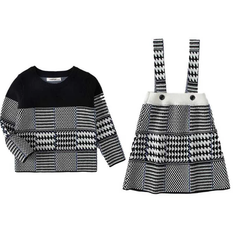 Herfst Kids Jongens Meisjes Lange Mouw Trui Grid Bretels Jurk Kinderkleding Winter Baby Kinderen Jongens Meisjes Pullover Sweaters Y1024