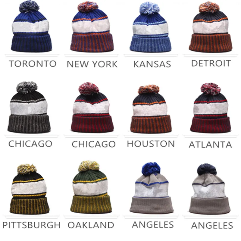 Neueste Winter Beanie Strickmützen Sportmannschaften Baseball Fußball Basketball Pom-Pom Cap Damen Herren Unisex Fashion Warm Top Skullies Caps