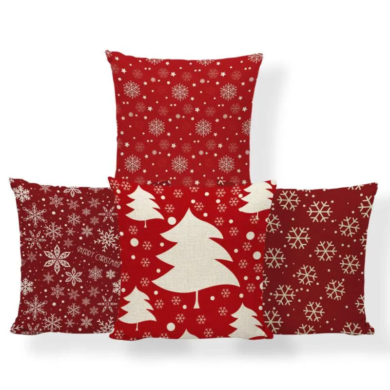 Coussin / oreiller décoratif heureux oreiller festif taie de neige flocon pétale arbre joyeux chistmas de Noël gants de Noël city 45x45cm polyester décoratif Cu