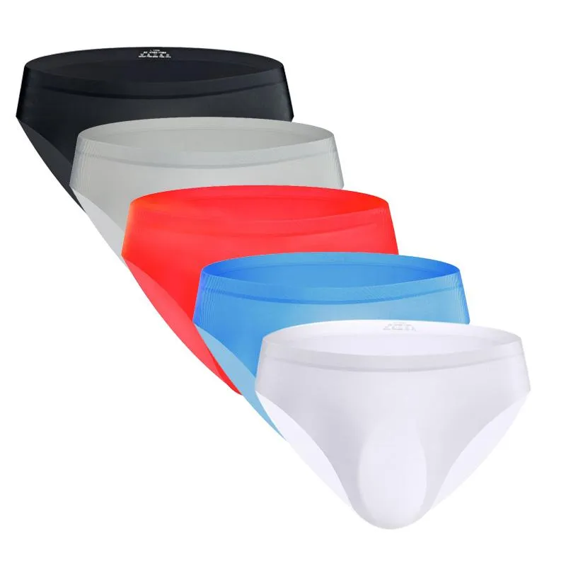 5 unids / lote Calzoncillos de Nylon Sin Costuras 3D Punch Ice Silk Hombres Ropa Interior Ultrafina Gay Sexy Bolsa Calzoncillos L-3XL Underpants221A