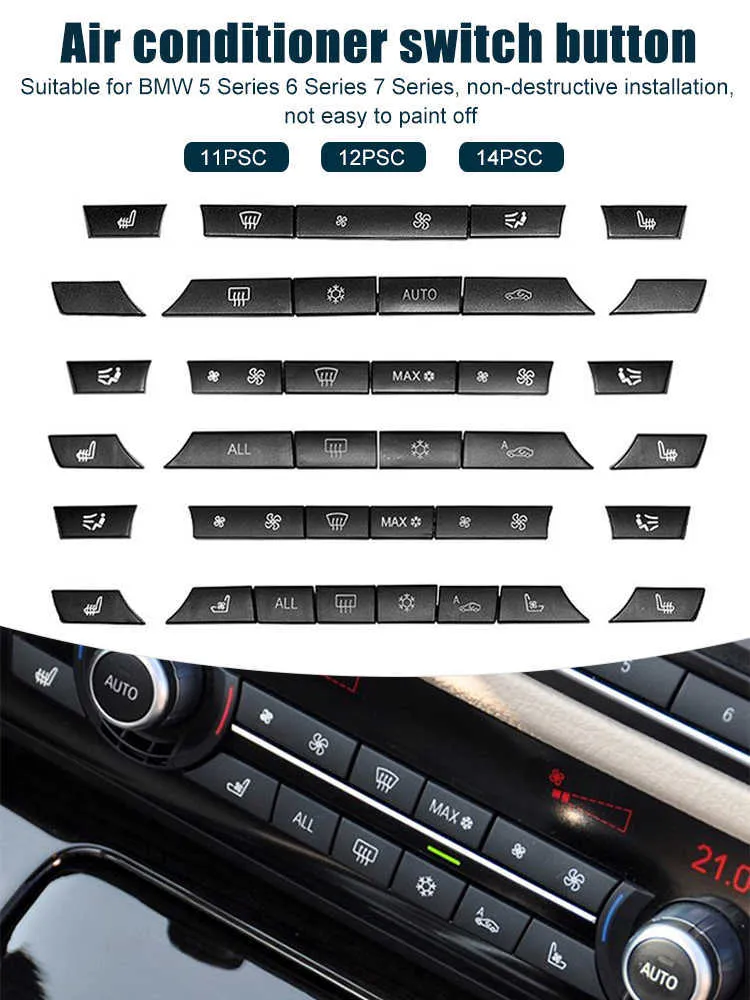 新しい12/14ピースA / Cヒーターボタンキーキャップ修理キットスイッチボタンカバーBMW 5/6/7シリーズF01 F02 F06 F07 F13 GT車