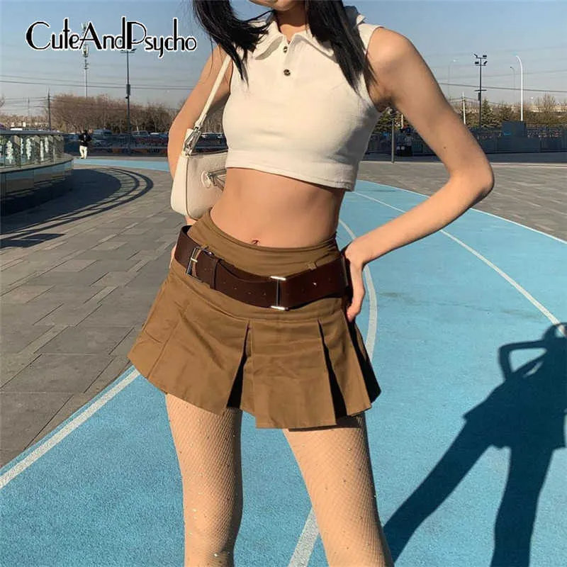 Seksowne mini spódnice Y2K Plisted Kobiety Summer Vintage Esthetic Estetyczne spódnice z modą z paskiem Koreański strój CuteAndpscho Y0824