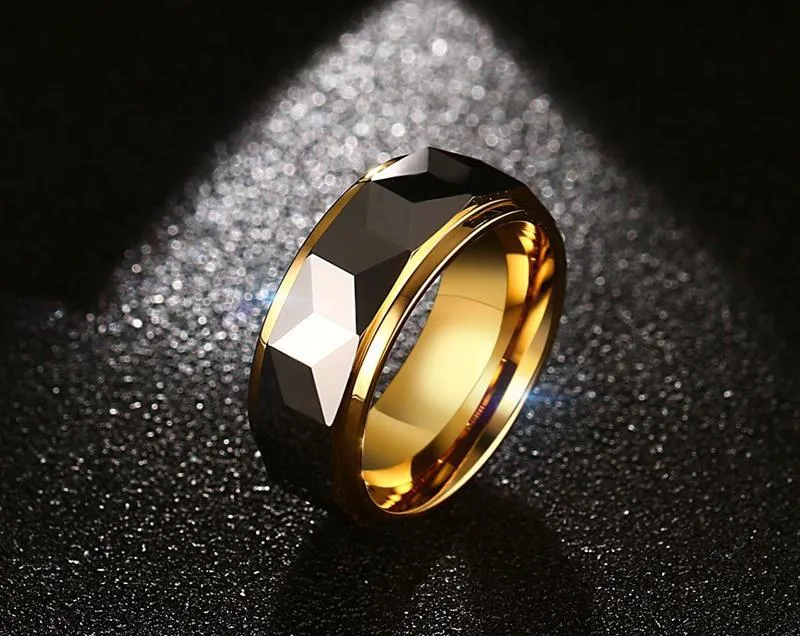 Wedding Rings Recommend Top Quality 8mm Tungsten Steel Gold Color Mens Party Jewelry Man Ring Size 7 8 9 10 11 12