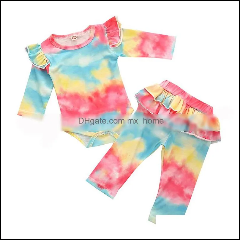 kids Clothing Sets girls Gradient outfits infant Tie dye Flying sleeve Tops+ruffle pants 2pcs/sets Spring Autumn Boutique baby Clothes