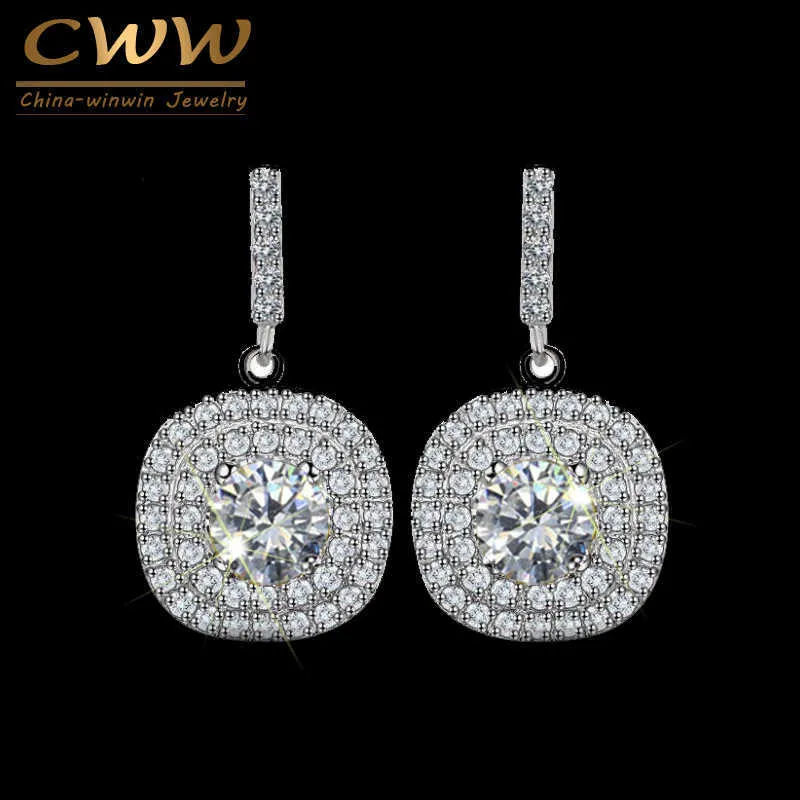 Mirco-Paved Full Cubic Zirconia Crystal Square Yellow Green Pink Dark Blue Stone Drop Earrings for Women CZ045 210714
