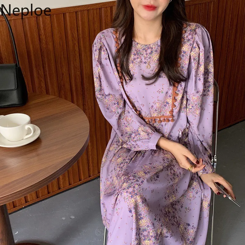 Neploe Vintage Dress Women Korean Chic Vintage Floral Vestidos Puffer Ball Loose Robe Sweet Puff Sleeve Elegant Dresses 4F807 210422