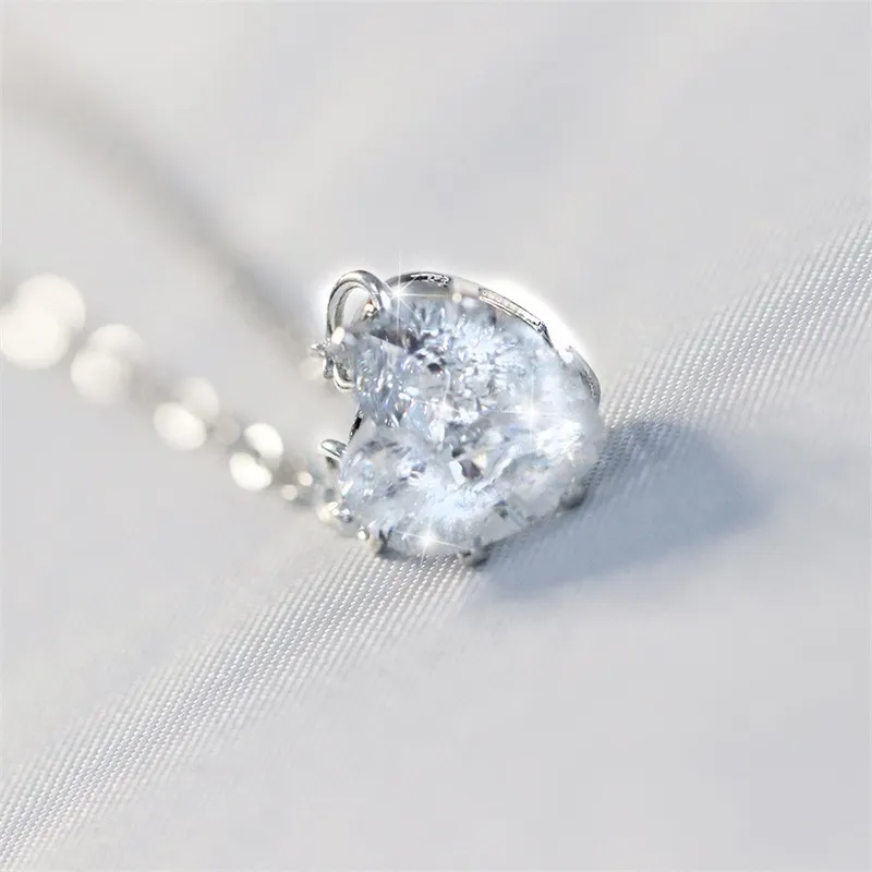 Мода сердца 925 серебряное ожерелье для женщин белый сапфир подарок ювелирных изделий 1414 T2