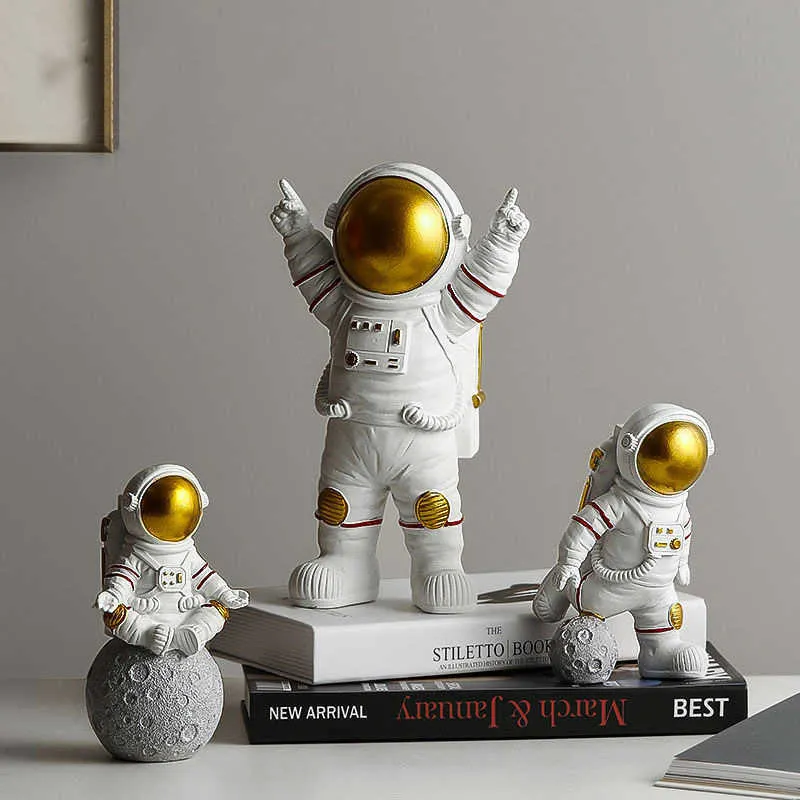 Astronaute Spaceman Creative Statue Décor De Voiture Art Artisanat Figurine Sculpture Abstraite Bureau À Domicile Décoration De Bureau Ornement Cadeau Y0910