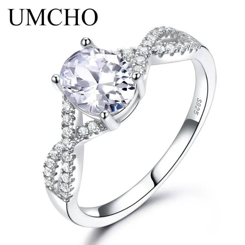 حلقات الكتلة Umcho Solid 925 Sterling Silver for Women Party Gift Oval Zircon Romanting Engagement Gedding Jewelry Band Ring Girls