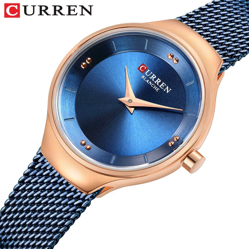 Ultra mince montre femmes marque de luxe élégant Curren bleu dames montres étanche petit cadran femme horloge Relogio Feminino 210527