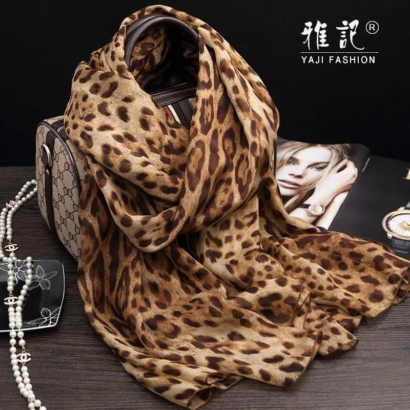 Lenços leopard impresso lenço de seda mulheres longas primavera macia primavera hangzhou elegante 100% xaile outono inverno verão