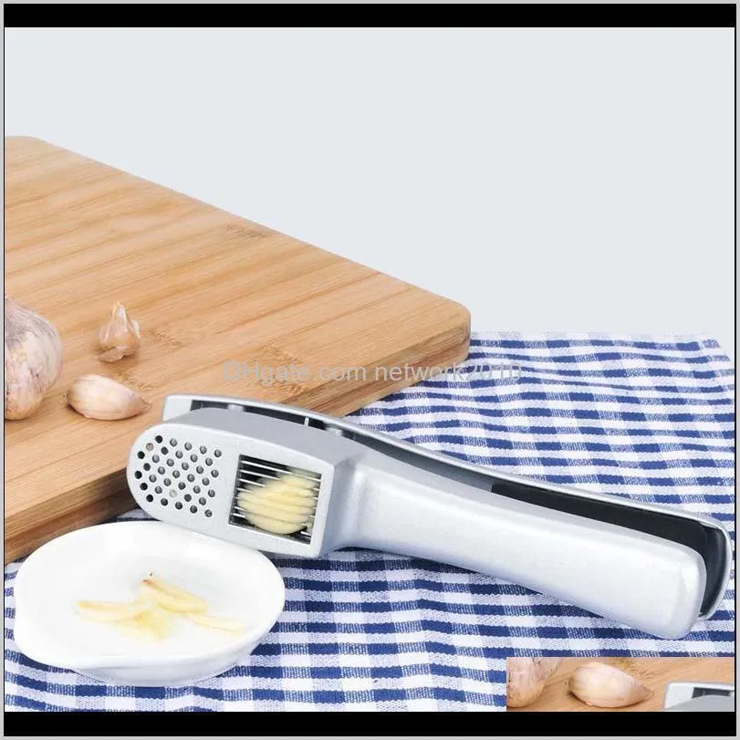 creative garlic press 2 in 1 aluminium alloy garlic grater crusher ginger slicer chopper kitchen accessories vegetable grinding tools