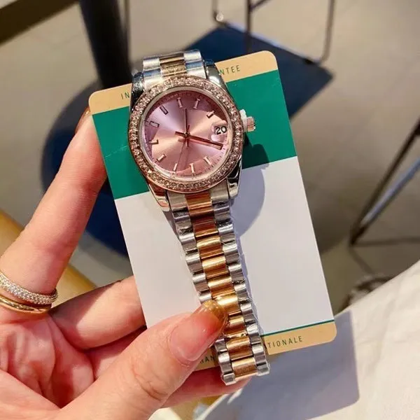 سيدات فاخرة الساعات أعلى العلامة التجارية مصممة الماس الفولاذ المقاوم للصدأ فرقة Lady Wristwatches Women Wather for Womens Girl Valentine's Christmas Mother's Gift