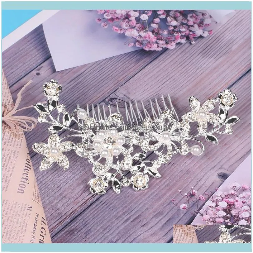 Rose Gold Color Wedding Hair Combs For Bride Crystal Rhinestones Pearls Women Hairpins Bridal Jewelry Accessories Clips & Barrettes