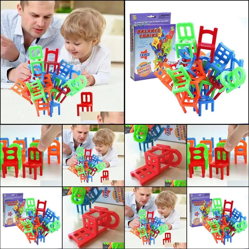 18PCS Plastic Balance Toy Stacking Chairs Desk Play Game Toys Parent Child Interactive Party Game Toys Doll Accessories