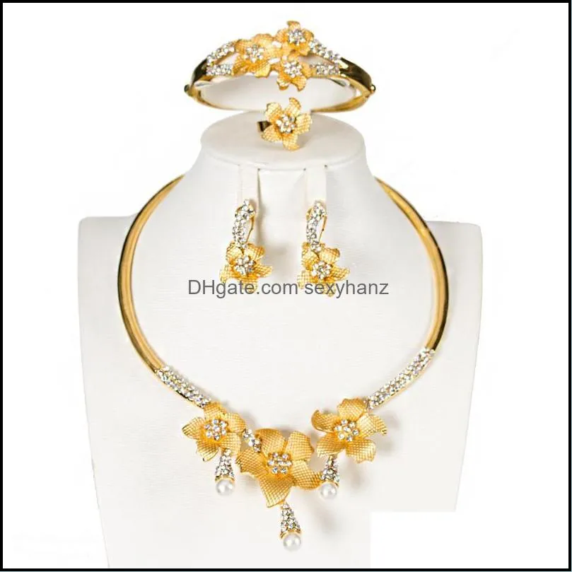 Earrings & Necklace Sakura Love Dubai Glamour Woman African Jewelry Set Bridal Gold Bracelet Wedding Fashion Style