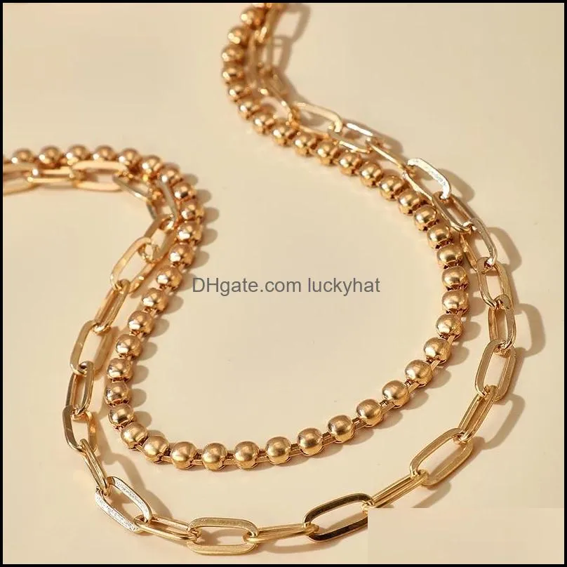 Punk Bead Thick Clavicle Chain Necklace for Women Gold Color Alloy Metal Hollow Geometric Choker Jewelry Accessories