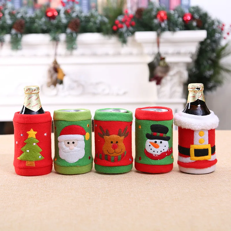 Creative Christmas Dekoracje Szczotkowane Tkanina Napój Butelka Pokrywa Butelka Wina Pokrywa Koksu Soda Soda Ochronna Shell W-01129