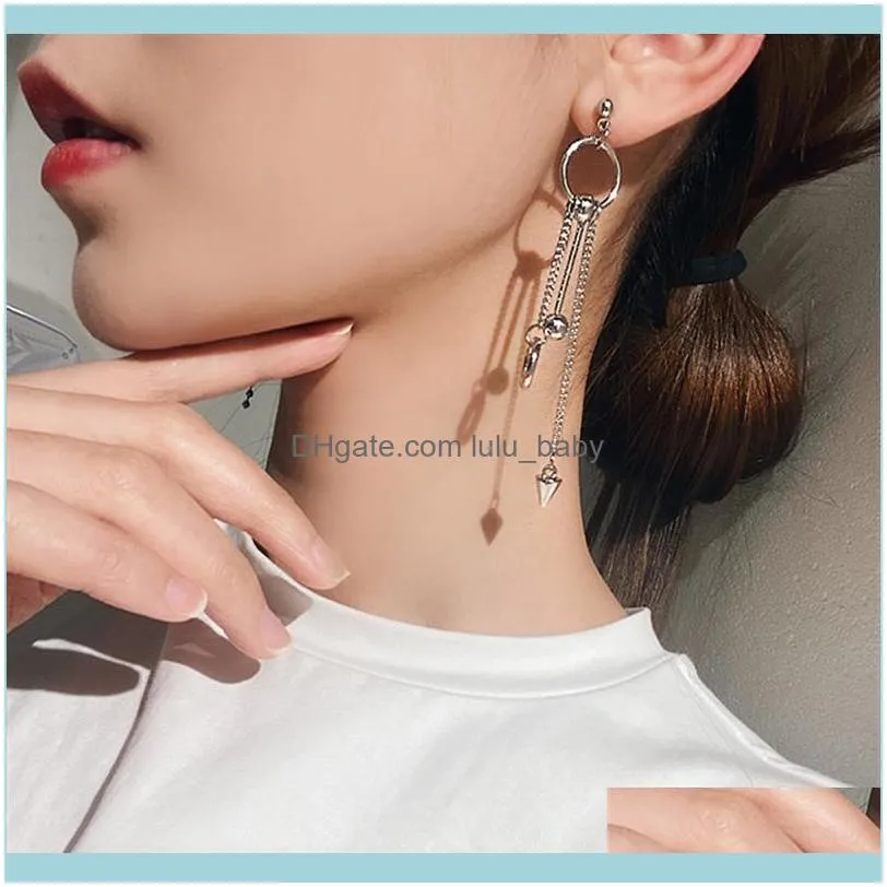 Dangle & Chandelier Korea Heart Pearl Pin Earrings Stainless Steel Hinged Long Chain Pendant Kpop Jewelry