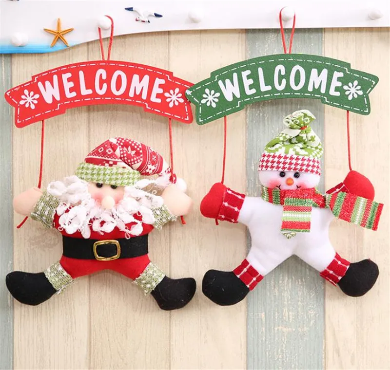 Christmas Welcome Sign Santa Snowman Front Door Decor Wall Hanging Pendant Xmas New Year Decorations DD648