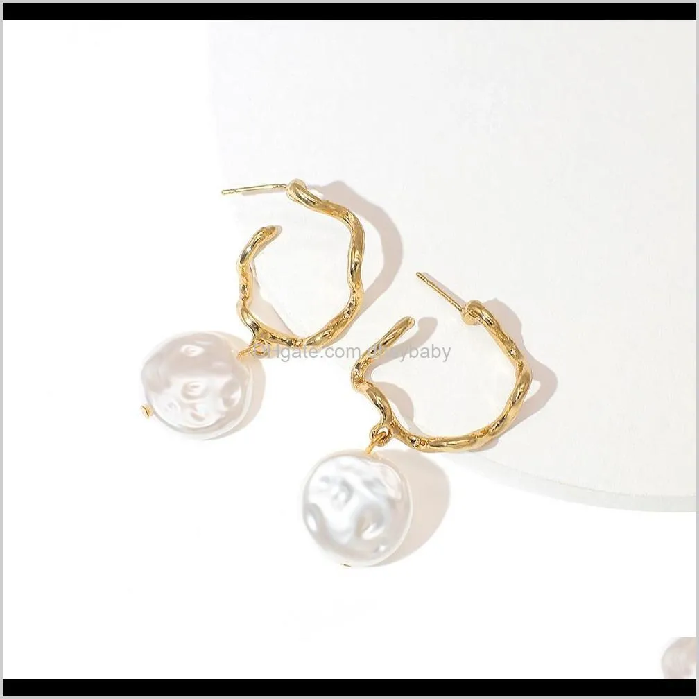 minimalist gold open hoop earrings circle chic fashion alloy jewelry metal twisted hoop statement pearl cute earrings