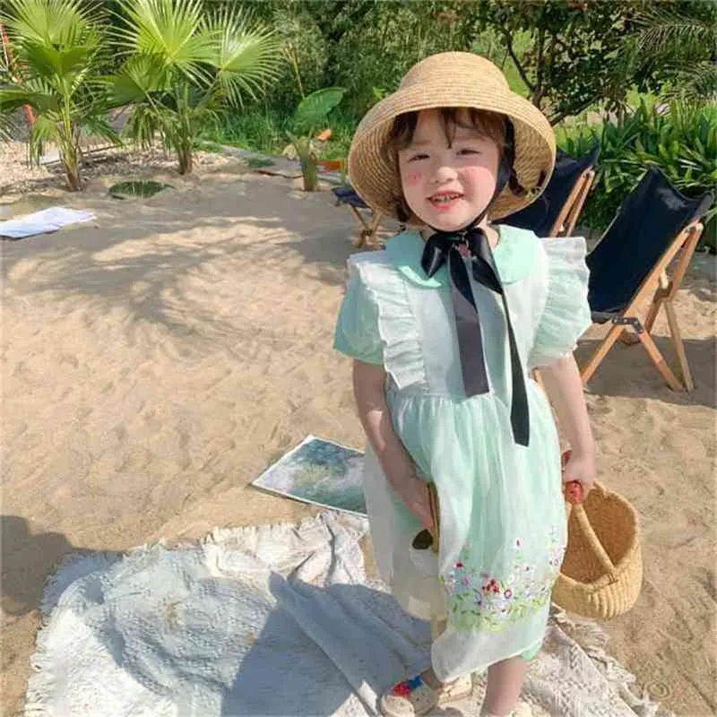夏の到着の女の子の王女のドレス子供韓国の女の子の服を持つ韓国のデザイン210528