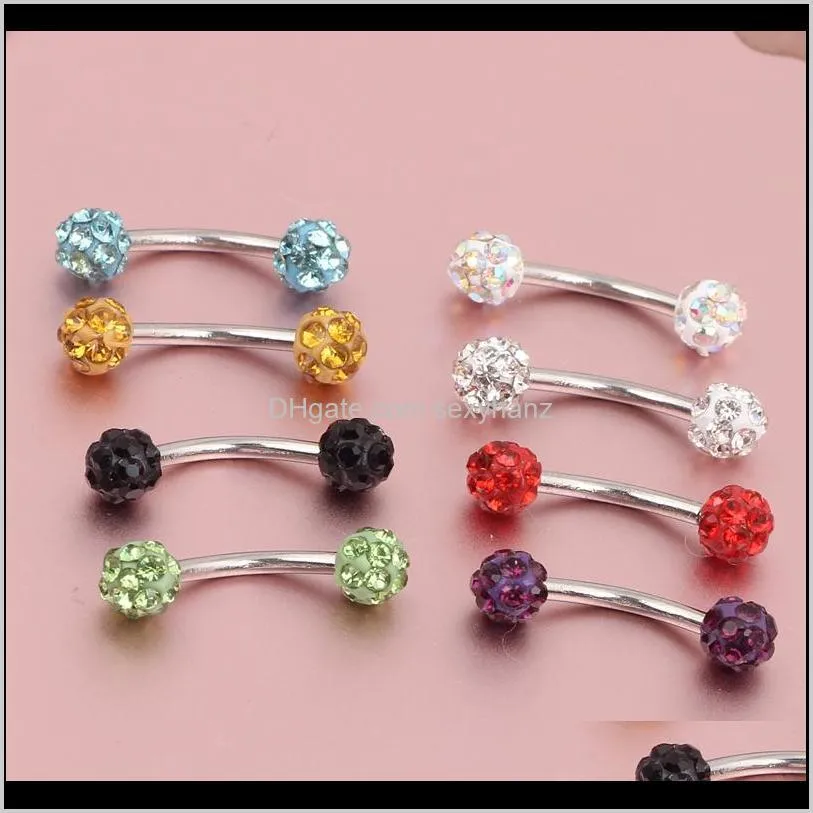 e10 eyebrow ring 30pcs/lot mix 10 color shamballa disco ball eyebrow stud piercing jewery eyebrow bar