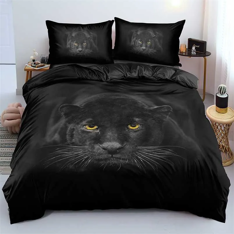 Leopard Beddings 3D Design Black Quilt Cover Set Animal Compherter Covers Kudde Skydd 160 * 200cm Full Twin Double King Size 211007