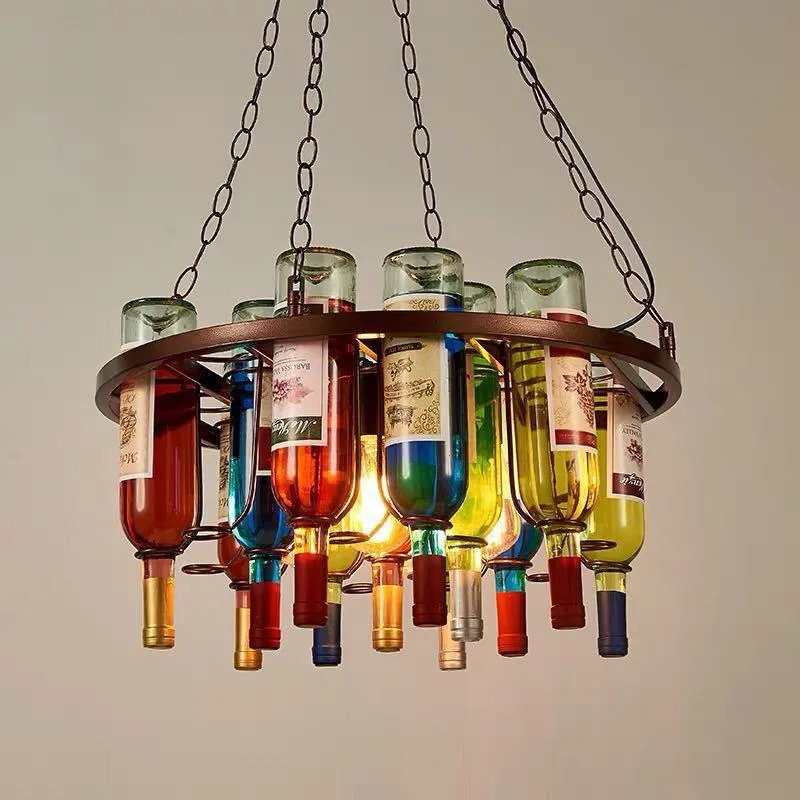 Pendant Lamps American Retro Industrial Style Bar LOFT Chandelier Wrought Iron Glass Restaurant Cafe Color Wine Bottle