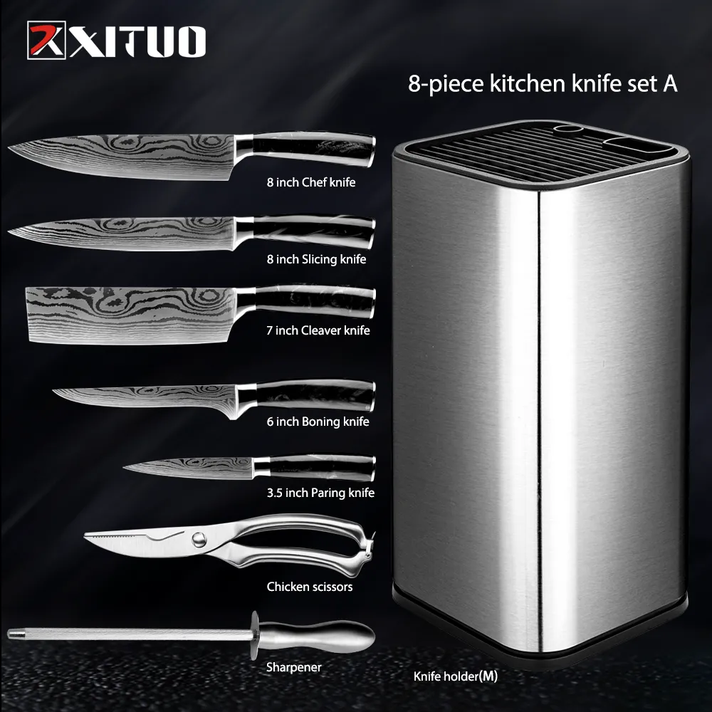 Xituo Keukenmessen Set Japanse roestvrijstalen Laser Damascus Patroon Chef Santoku Cleaver Hulpprogramma Gyuto Boning Mes Gereedschap