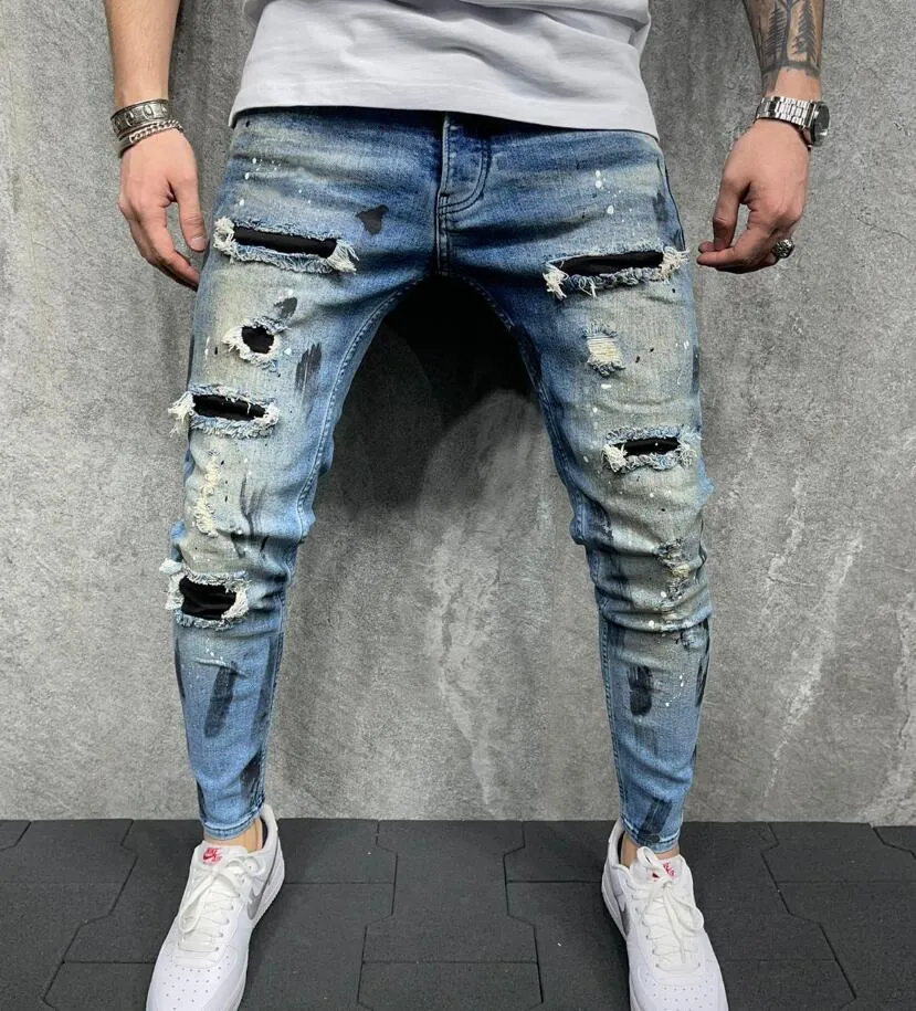 Mens Womens Designers Jeans Distressed Biker Slim Ripped Pants For Mans Skinny Pant Size S-3XL