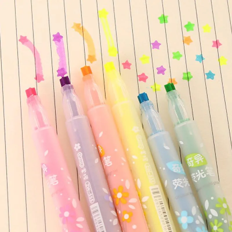 Highlighters 6pcs/lot 13.5*1.5cm Cute Five-Pointed Star Highlighter Color Graffiti Marker Pen Focus Circle