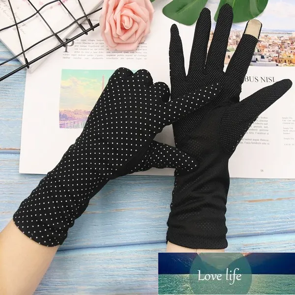 Gants de conduite antidérapants pour femmes, écran tactile UV UV, protection solaire respirante, longs cyclisme, impression à pois, vélo en coton, été