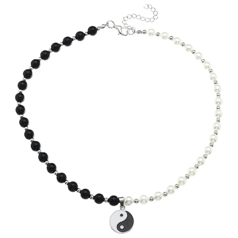 Hängsmycke halsband 1pc tai ji design pärla halsband kreativt mode för svart vit