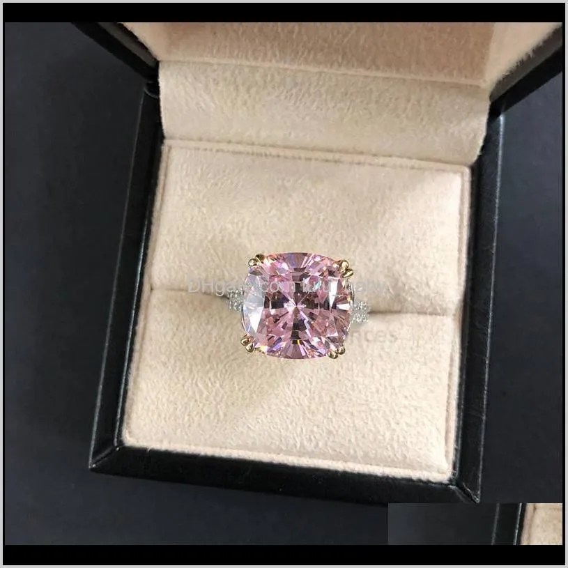 925 sterling silver sparkling square pink yellow white ring high carbon diamond ring women jewery gifts