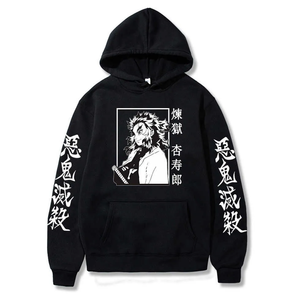 2021 New Arrival Anime Costume Demon Slayer Kyojuro Rengoku The Flame Hashira Printing Hoodie Harajuku Pullover Sweatshirt X0721