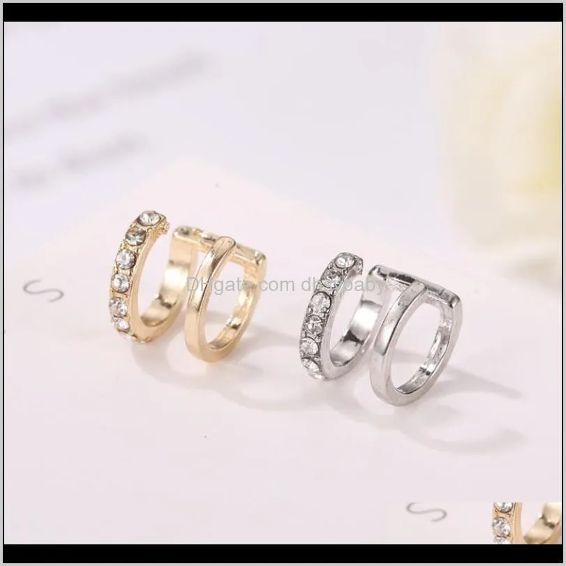 korean version simple line inlaid with diamond fashion double-c ear bone clip double-layer u-type ear clip without ear hole