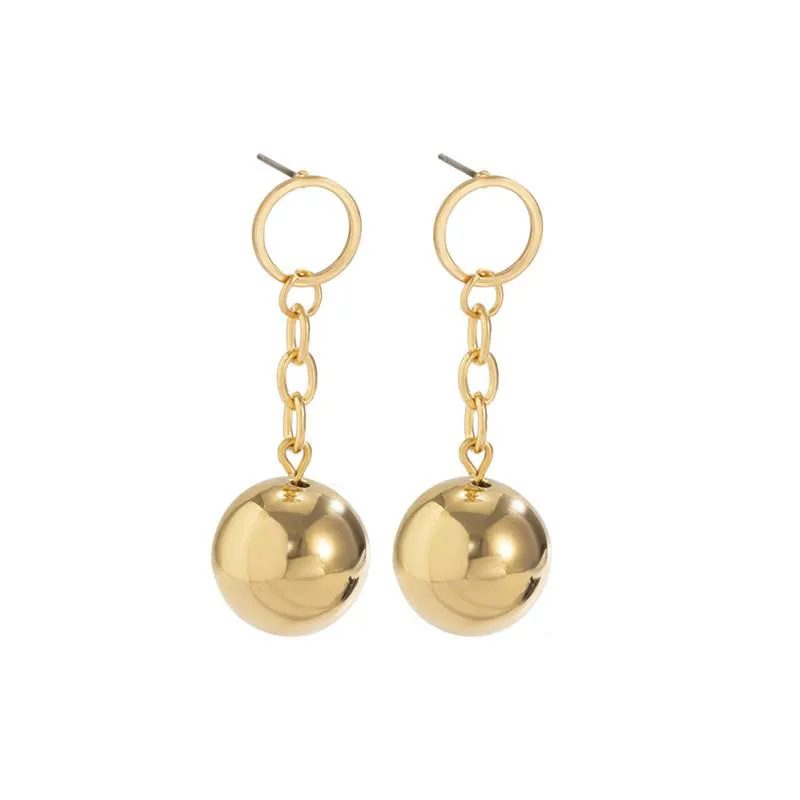 Boucles d'oreilles en forme de boule de chaîne de cercle creux pour femmes, rétro, pompon en cuivre, accessoires de bijoux d'oreille, costume de fête d'affaires européen, portant des boucles d'oreilles en or