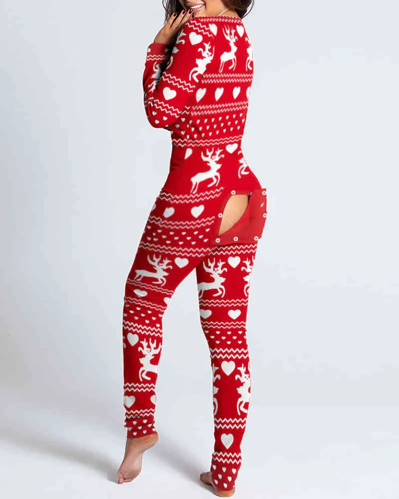 New Year Christmas Functional Buttoned Flap Reindeer Printed