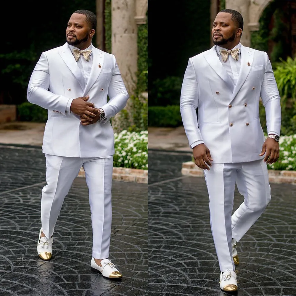 Business Plus Size Tuxedos Mens Pants Suits Satin Double Breasted Groom Wedding Prom Party Blazer Overcoat ( Jacket+Pants)
