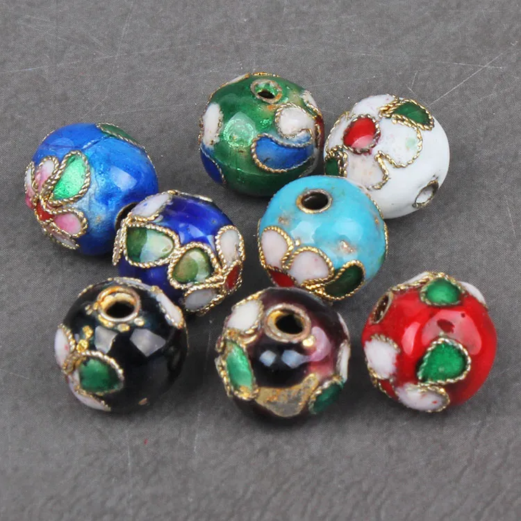 30st Colorful Cloisonne Filigree Enamel Stor 14mm Runda Pärlor Handgjorda DIY Smycken Göra Tillbehör Örhängen Halsband Armband Tillbehör Partihandel