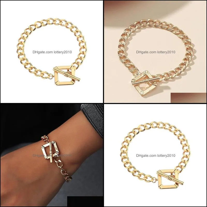 Link, Chain Simple Geometric Square OT Buckle Bracelets For Women Gothic Gold Color Thick Bangles Hip Hop Trendy Jewelry