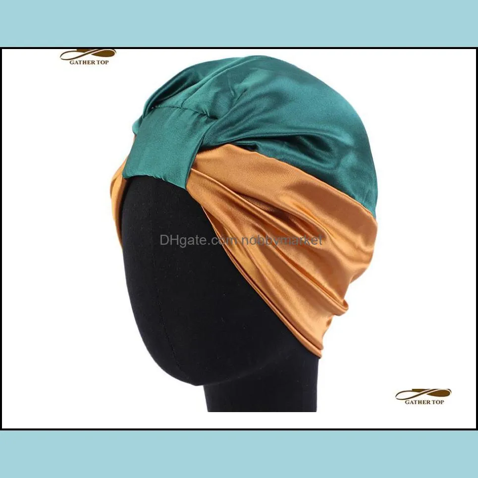 Stain Silk Bonnet Sleeping Cap Set Turban Elastic Wide Band Satin Bonnet Knotted Hair Loss Cap Night Sleep Hat Head Cover for Long