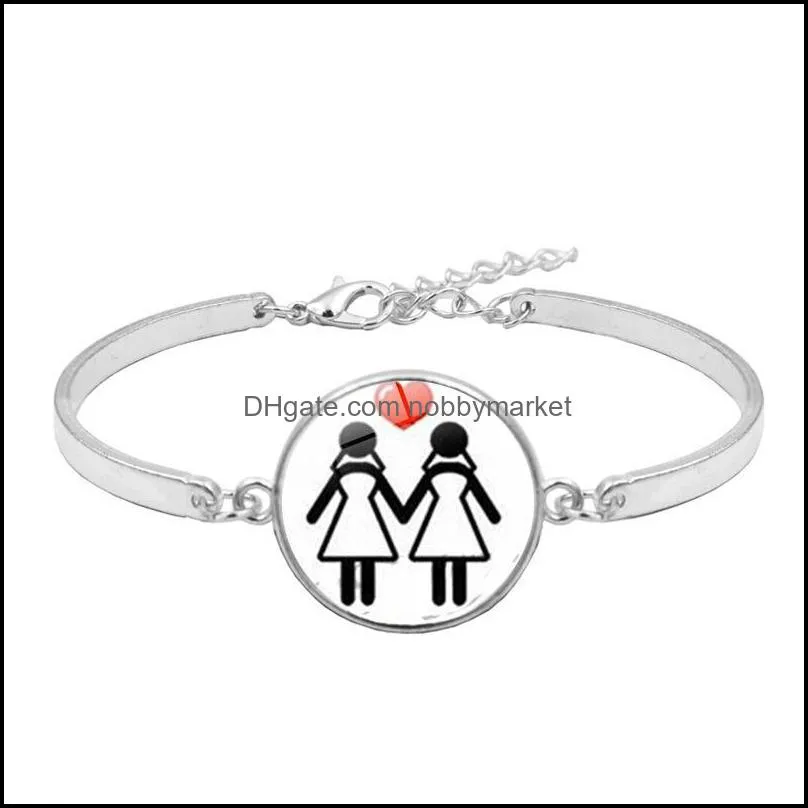 2020 Gay Lesbian Pride Rainbow Sign Bangle For Wome Mens Round Glass charm bracelet Fashion Friendship LGBT Jewelry in Bulk