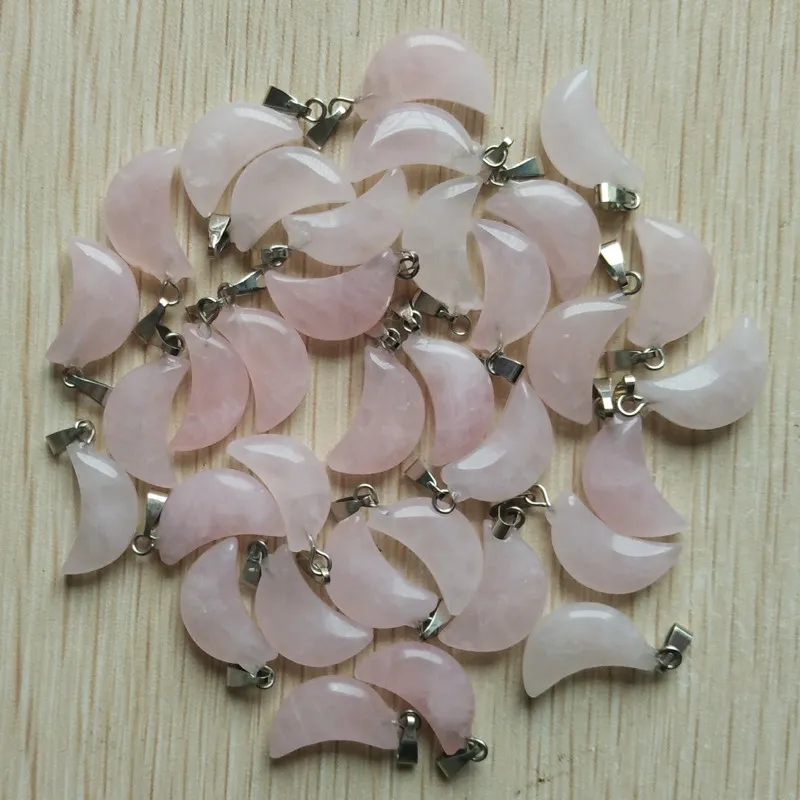 natural pink Rose quartz crystal crescent moon shape charms pendants for DIY jewelry making Wholesale