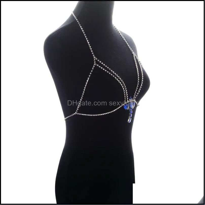 Jewelry Shining Chain Rhinestone Halter Sexy Sapphire Crystal Bikini  Chains