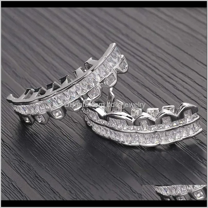 new plated hip hop teeth grillz top & bottom grills set with silicone real shiny grill sets bling a+++ cubic zircon