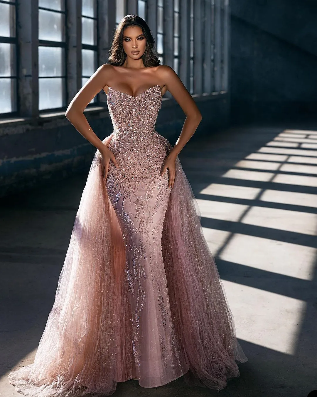 Classy Rose Gold Lace Appliqued Satin Long Prom Dress - VQ