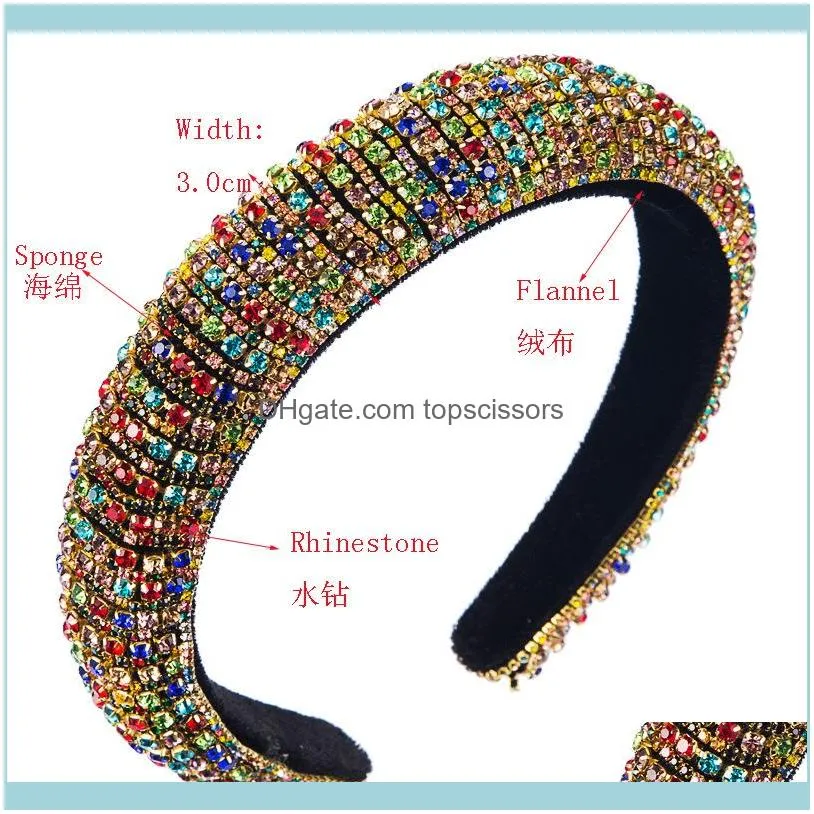 Womens Baroque Headband High-grade Hairband Colorful Rhinestone Headwrap Hair Band Hoop Headwear White Bands Accessories1